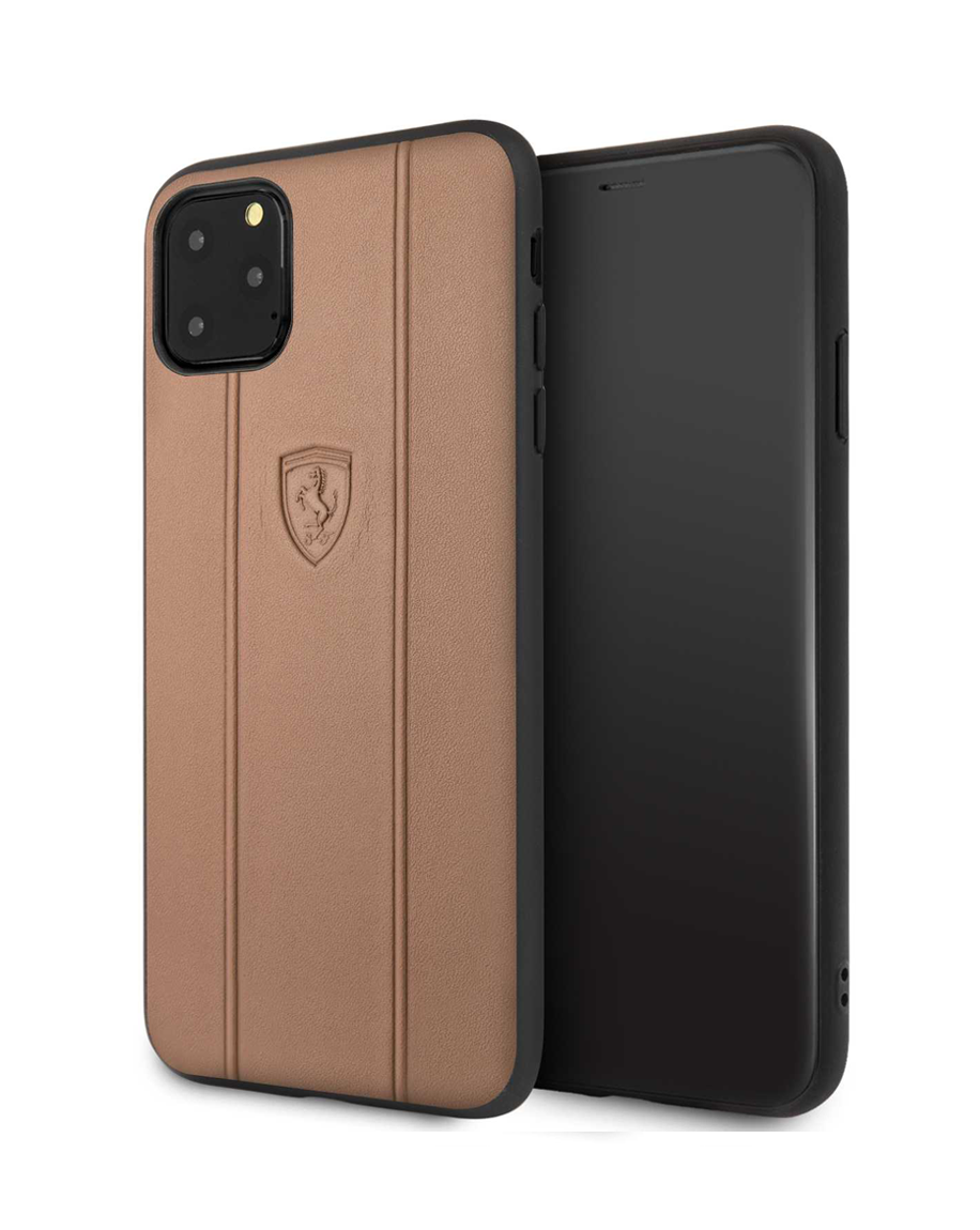 LINKEM STORES - Ferrari Off Track Leather Hard Case with Embossed Lines for iPhone 11 Pro Max Brown