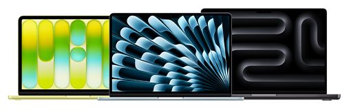 MacBook Air in two colours and MacBook Pro, side by side
