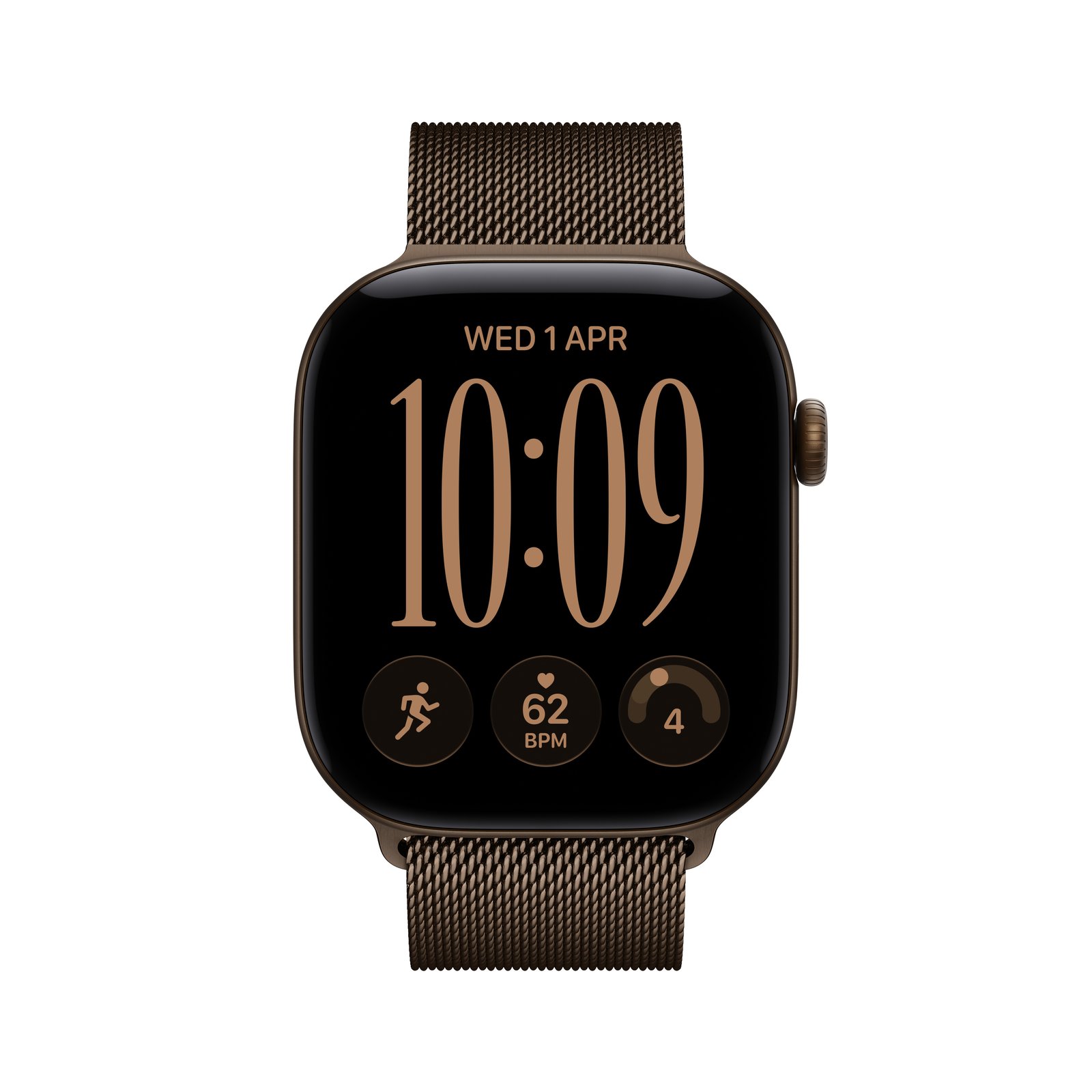 Apple Watch Series 12 in Dark Bronze aluminium with a Dark Bronze Milanese Loop.