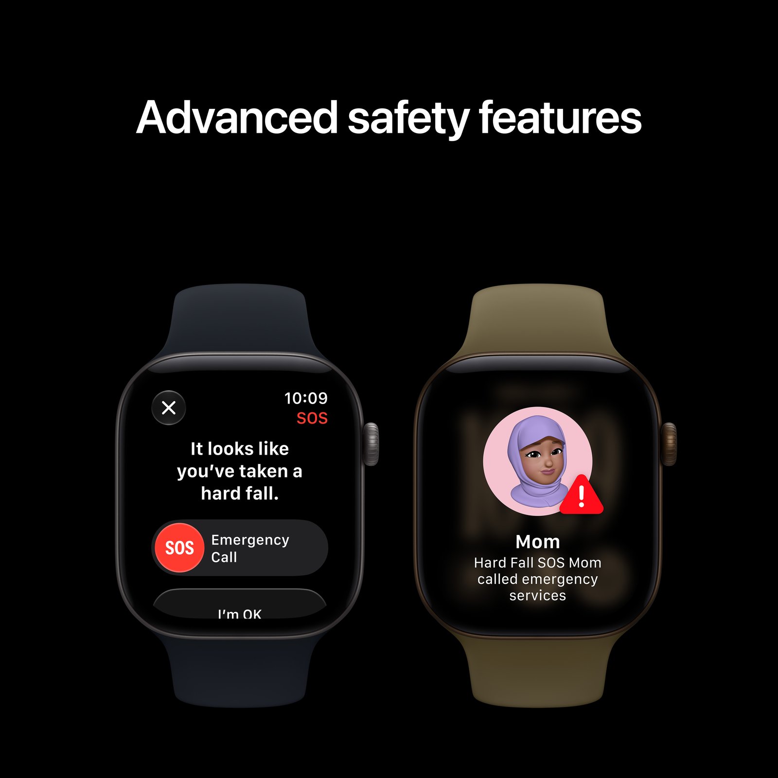 Advanced safety features. Fall detection and Emergency SOS.