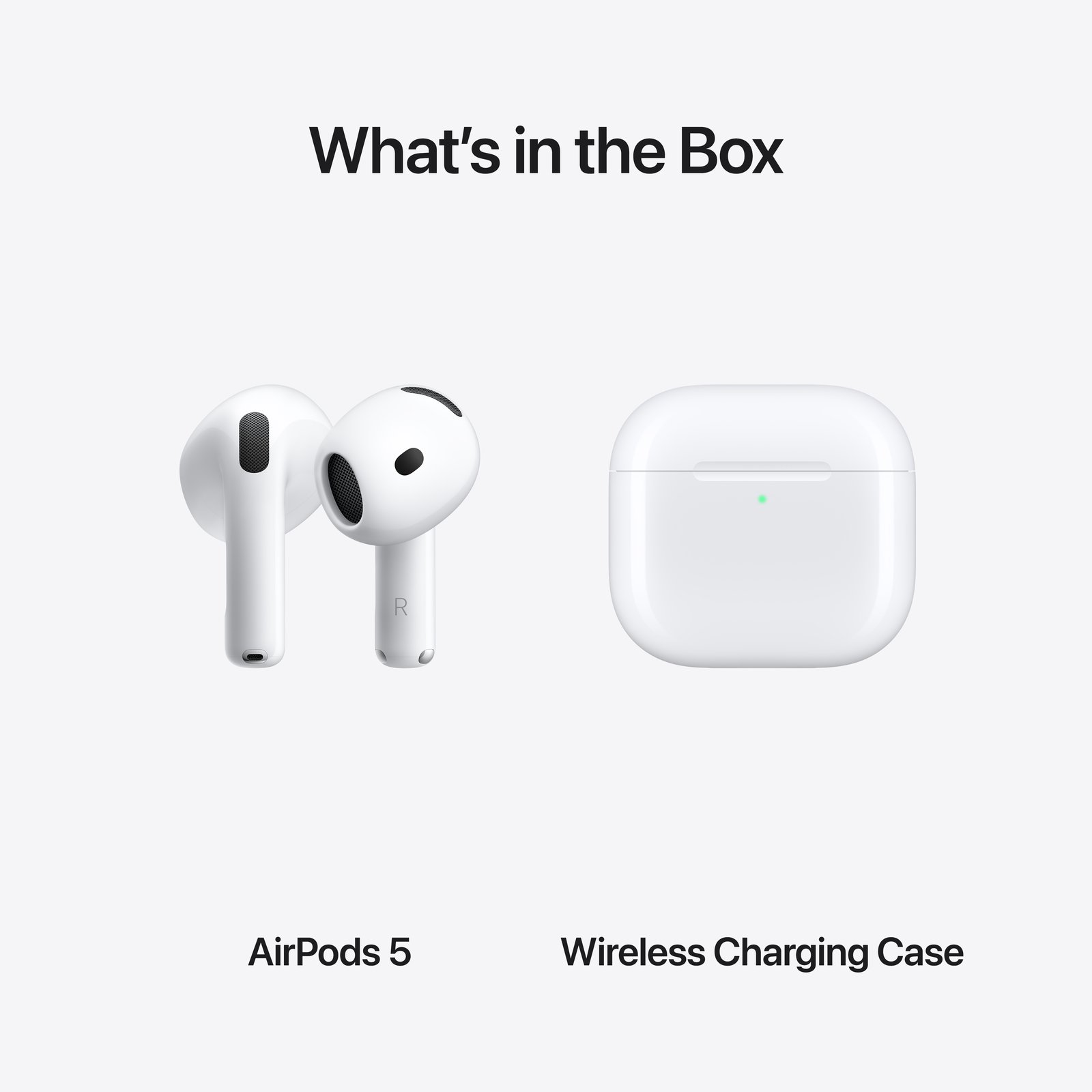 What's in the Box: AirPods 5 and Wireless Charging Case.