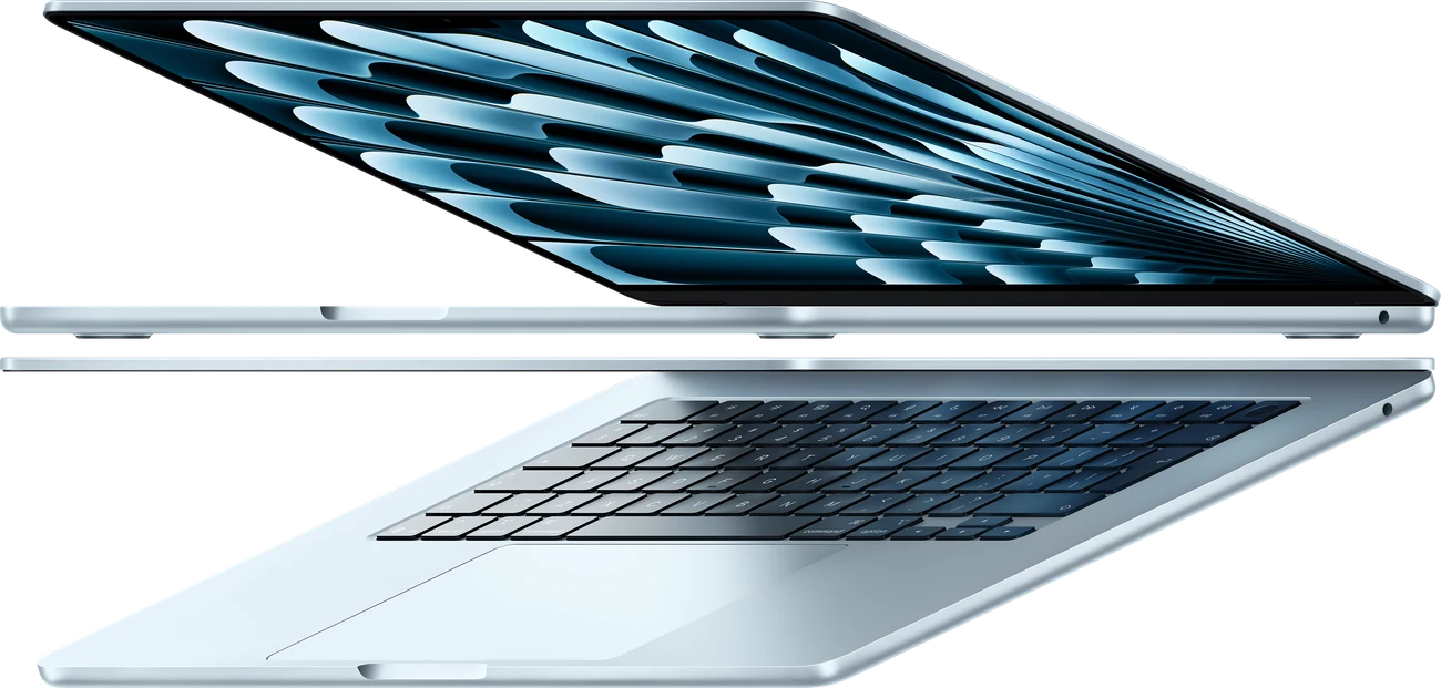 MacBook Air in Sky Blue, opening.