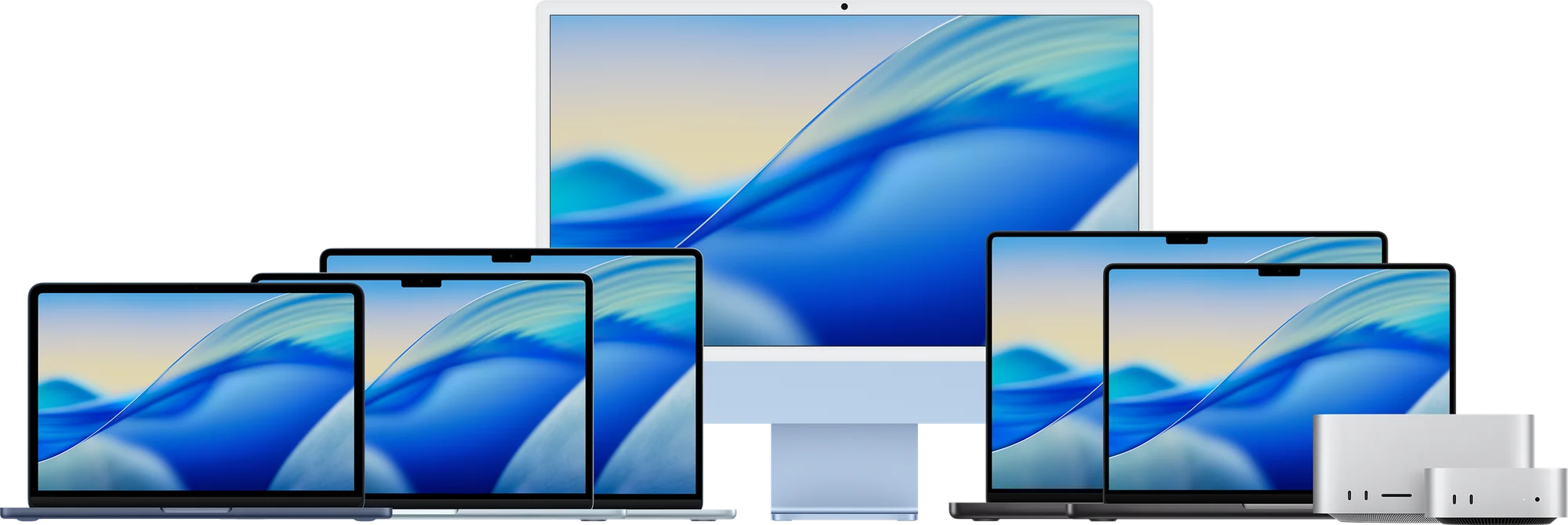 The Mac family: MacBook Air, iMac, MacBook Pro and Mac mini.