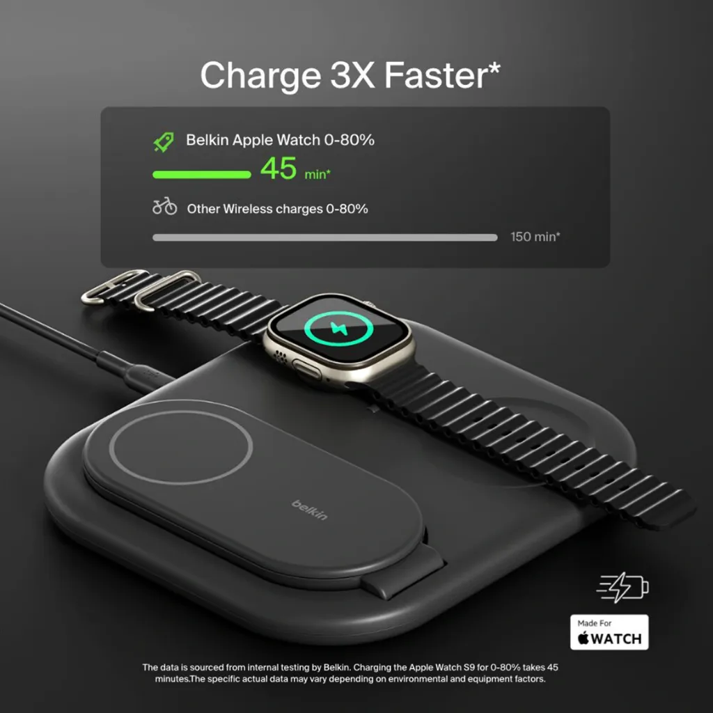 belkin BoostCharge 3-in-1 Magnetic Foldable Wireless Charger with Qi2 15W Black-8.webp