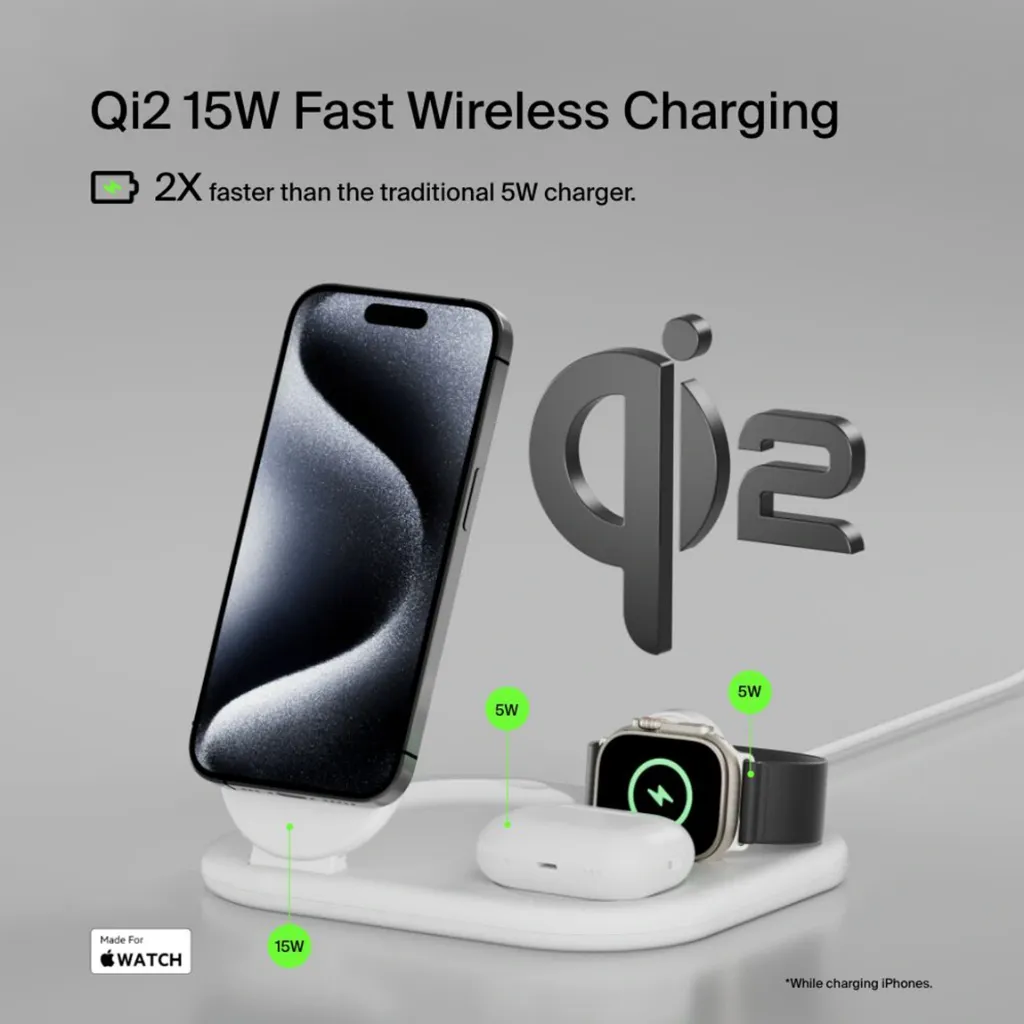belkin BoostCharge 3-in-1 Magnetic Foldable Wireless Charger with Qi2 15W White-3.webp