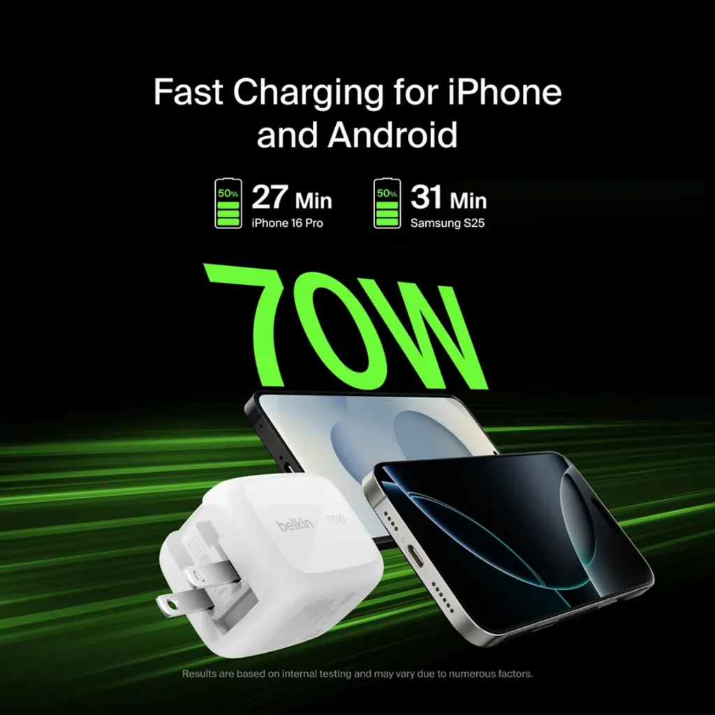 belkin BoostCharge Pro 3-Port GaN Wall Charger 70W -6.webp