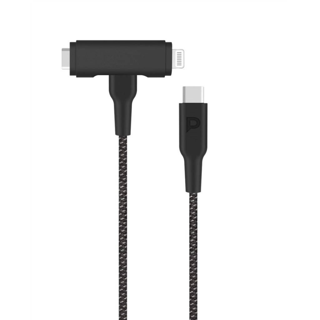 Powerology 60WPD Braided USB-C to USB-C + Lightning Data & Fast Charge 1.2m/4ft - Black