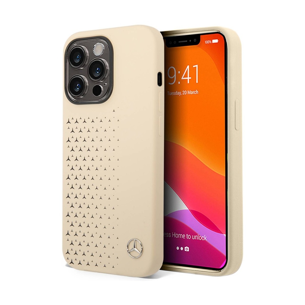 [74300301] Mercedes-Benz Liquid Silicone Case With Gradient Star Horizontal Pattern For iPhone 14 Pro Max - Beige