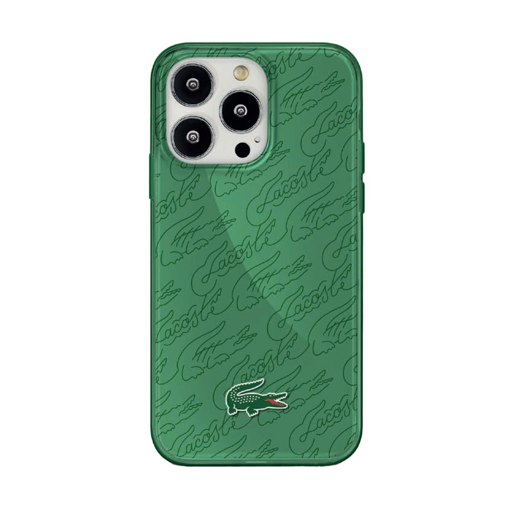 [73600201] Lacoste Hard Case IML Double Layer & Dyed Bumper Signature Pattern Compatible with iPhone 14 Pro Max - Green