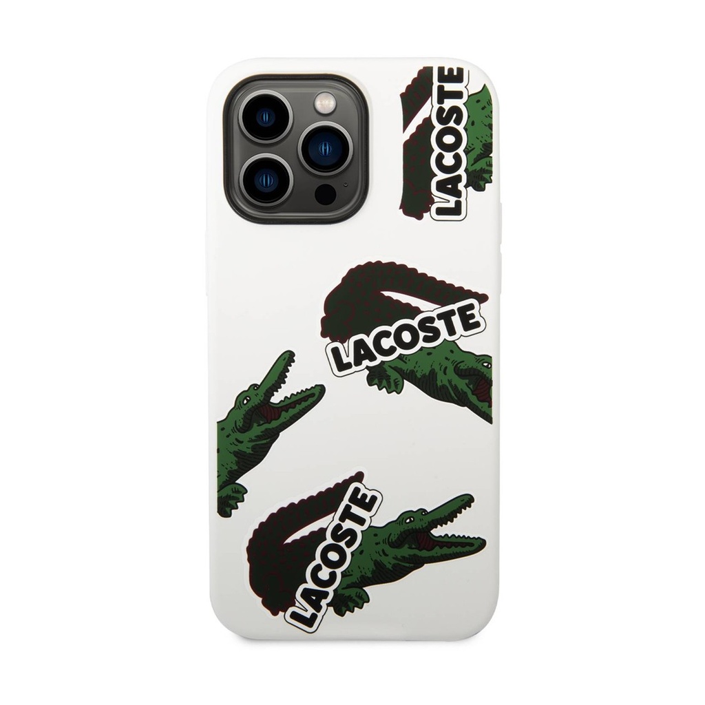 [73600801] Lacoste Hard Case Liquid Silicone / Microfiber Allover Pattern Compatible with iPhone 14 Pro Max - White