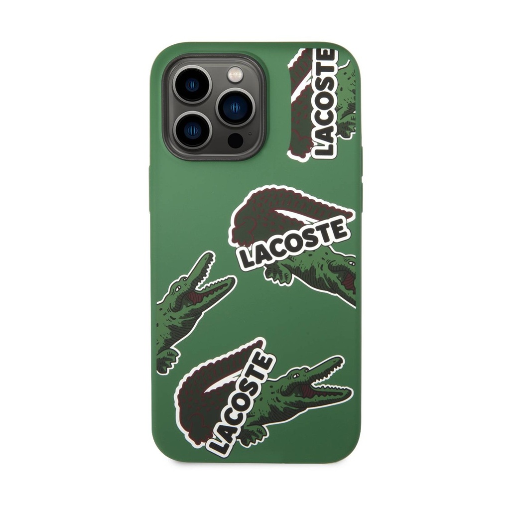 [73600701] Lacoste Hard Case Liquid Silicone / Microfiber Allover Pattern Compatible with iPhone 14 Pro Max - Green