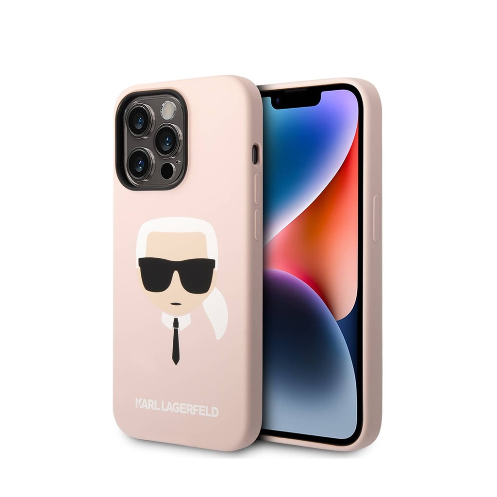 [73305801] Karl Lagerfeld Magsafe Silicone Karl"s Head Hard Case for iPhone 14 Pro - Light Pink