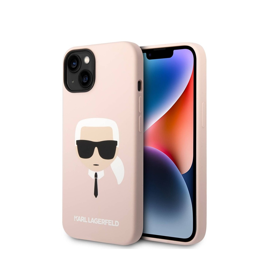 [73305701] Karl Lagerfeld Magsafe Silicone Karl"s Head Hard Case for iPhone 14 - Light Pink
