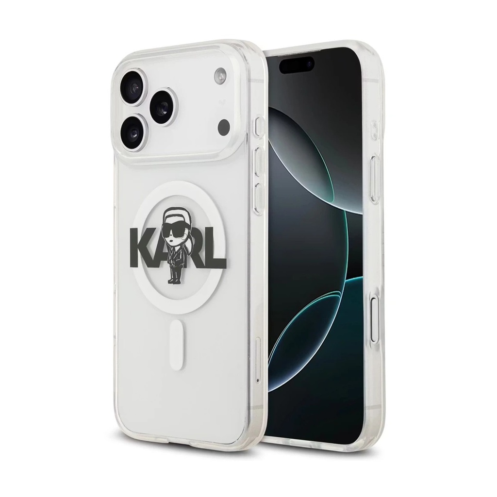 [73303101] Karl Lagerfeld Case for iPhone 17 Pro Max Compatible with MagSafe Silicone IML Case With Karl Sketchs Khaki