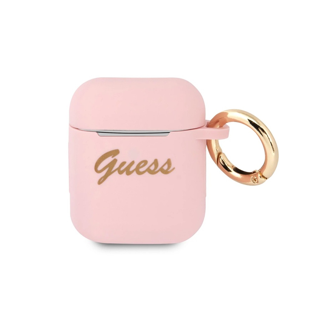 [73107301] Guess Silicone Printed Script Case with Ring for Airpods 1/2 - Light Pink
