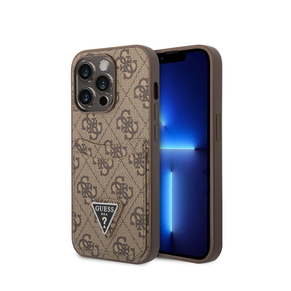 [73100901] Guess 4G Double Card Triangle Hard Case for iPhone 14 Pro - Brown