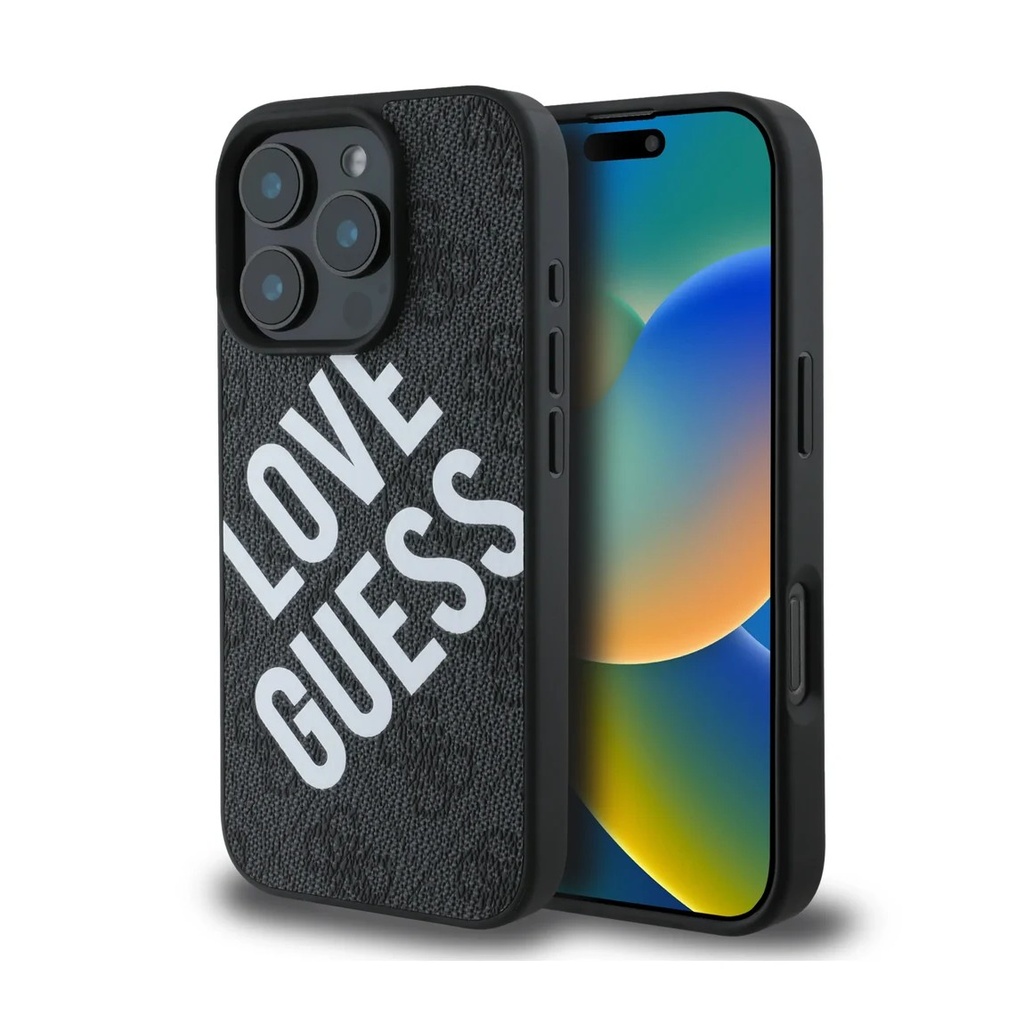 [73100601] GUESS iPhone 16 Pro Max - PU Leather Hard Case MagSafe Compatible 4G Collection Big Love Guess Logo - Black