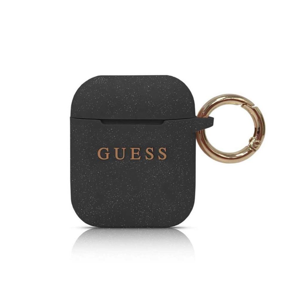[73101801] Guess Airpod Silicone Case Cover Ring Printed Logo - Black