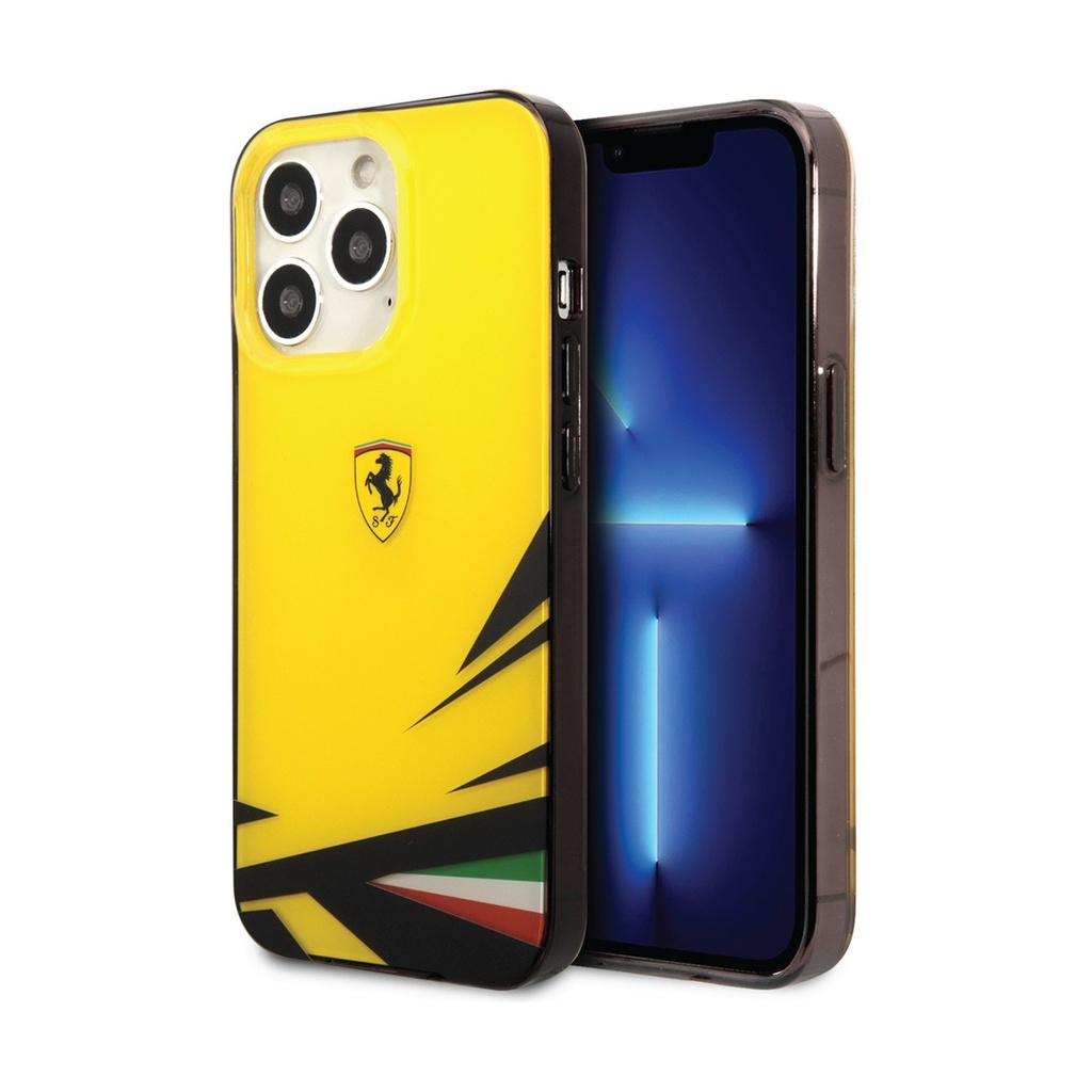 [72701101] Ferrari PC/TPU Case With Double Layer Print For iPhone 14 Pro Max - Yellow