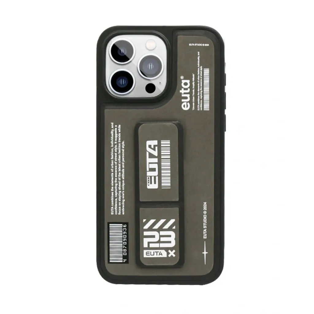 [72400201] EUTA Mag-Charge Leather Case with Extendable Grip Stand 16 Pro Max - Gray
