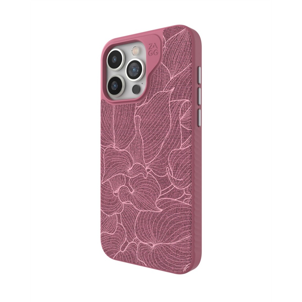 ZAGG - London Snap MagSafe Compatible Case with Stylish Fabric Exterior for Apple iPhone 15 Pro Max - Pink