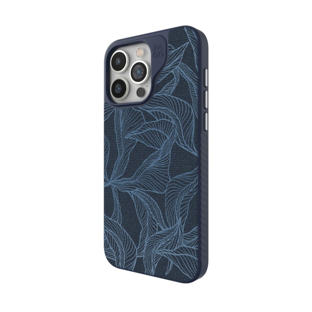 ZAGG - London Snap MagSafe Compatible Case with Stylish Fabric Exterior for Apple iPhone 15 Pro Max - Blue