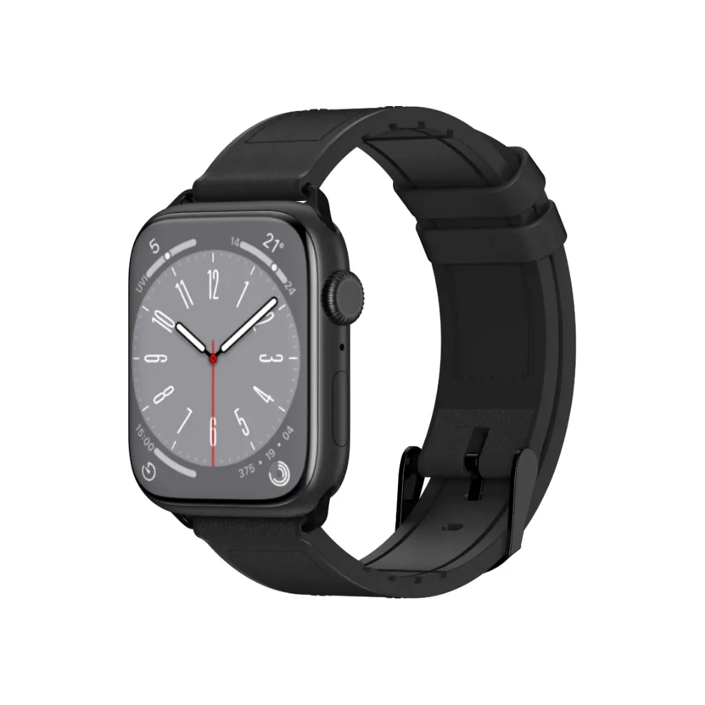 SwitchEasy Hybrid Silicone-Leather Apple Watch Band- 44/45/46/49mm -Black