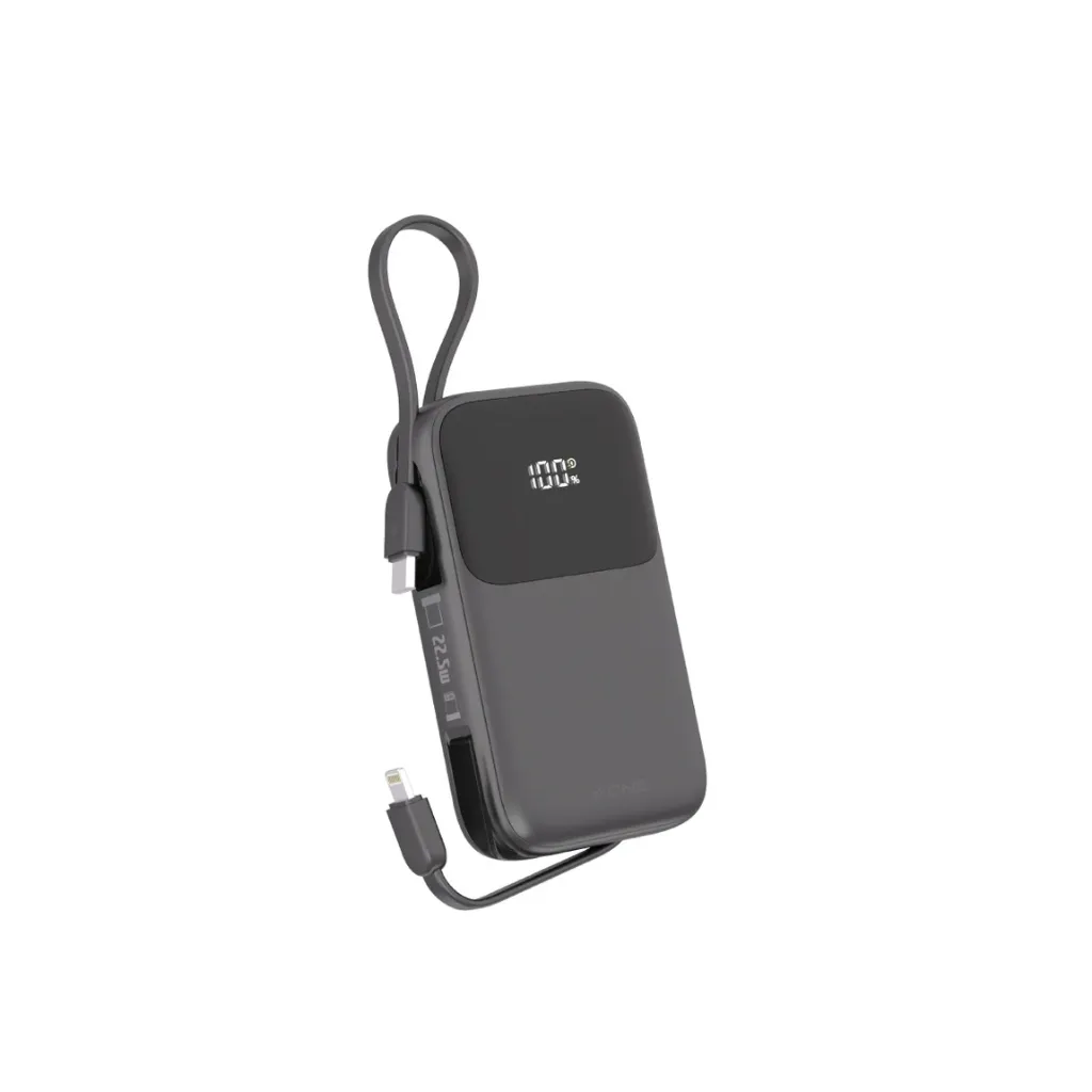 X-One Atom Duo 22.5W Powerbank with 2 Built-In Cable - Black