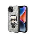 Karl Lagerfeld Glitter Flakes Case With Ikonik Patch For iPhone 14 - Silver