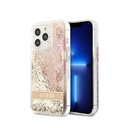 Guess Liquid Glitter Case With Flower Pattern For iPhone 14 Pro - Gold