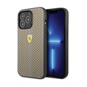 Ferrari PU Leather Perforated Case With Nylon Base & Yellow Shield Logo For iPhone 14 Pro Max - Yellow
