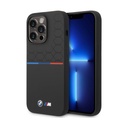 BMW M Collection Magsafe Liquid Silicone Case Printed UV Varnish Pattern, Tricolor Line & Logo For iPhone 14 Pro Max - Black